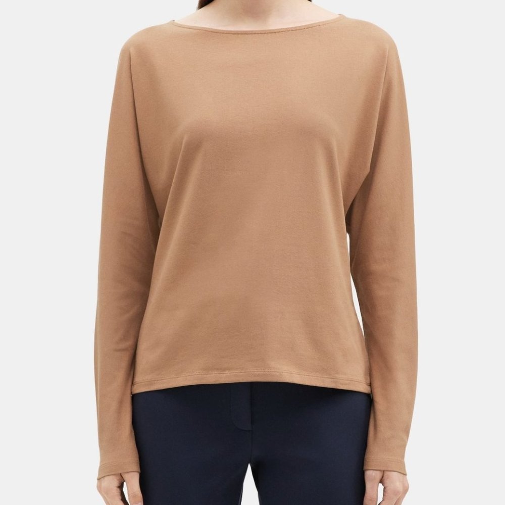 THEORY Dolman Long Sleeve Tee  Pima Cotton Jersey Women MEDIUM Camel Preowned
